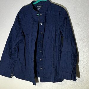 Women’s large Denim&Co navy blue button up blouse with silver buttons